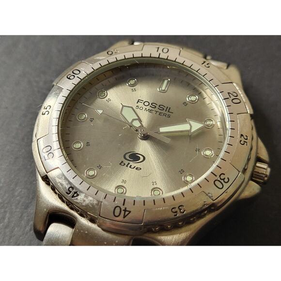 Fossil Blue AM-3203 Silver Tone Quartz Analog Men's Watch Sz. 7" New Battery - Picture 3 of 10